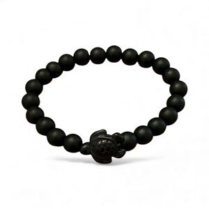 Black Beaded Bracelet with Turtle Charm